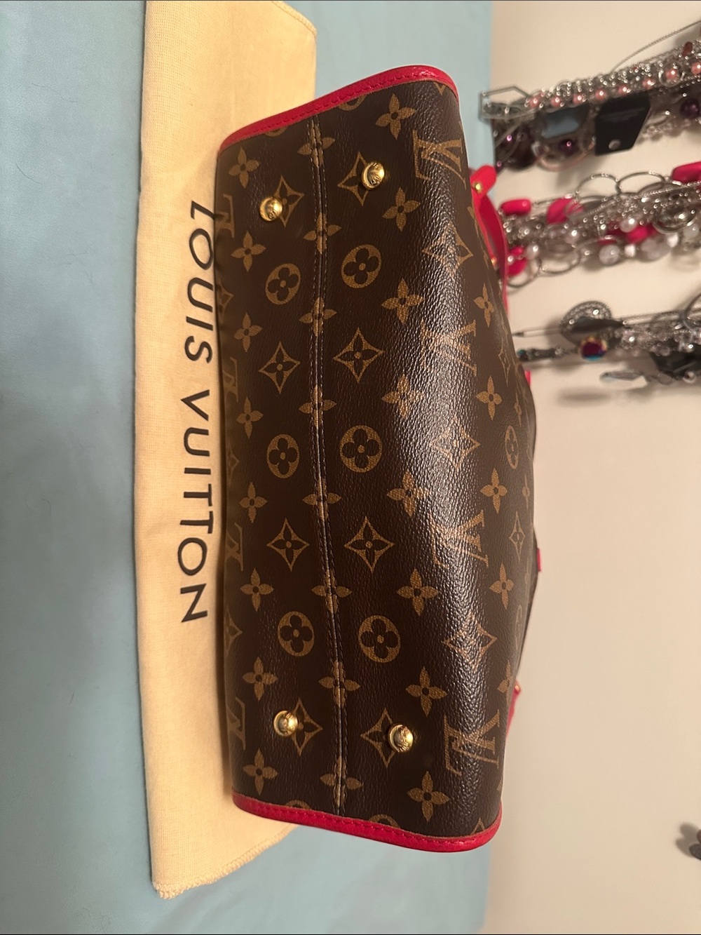 Louis Vuitton Monogram Satchel with Red Trim and Strap - Picture 3 of 6